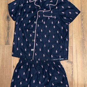 Polo, Ralph Lauren Kids Navy Blue Pajamas with Pink Accents